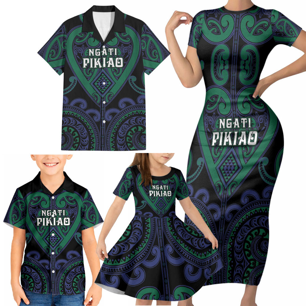 Custom Aotearoa Ngati Pikiao Family Matching Short Sleeve Bodycon Dress and Hawaiian Shirt Maori Tribal Pattern LT05 - Polynesian Pride