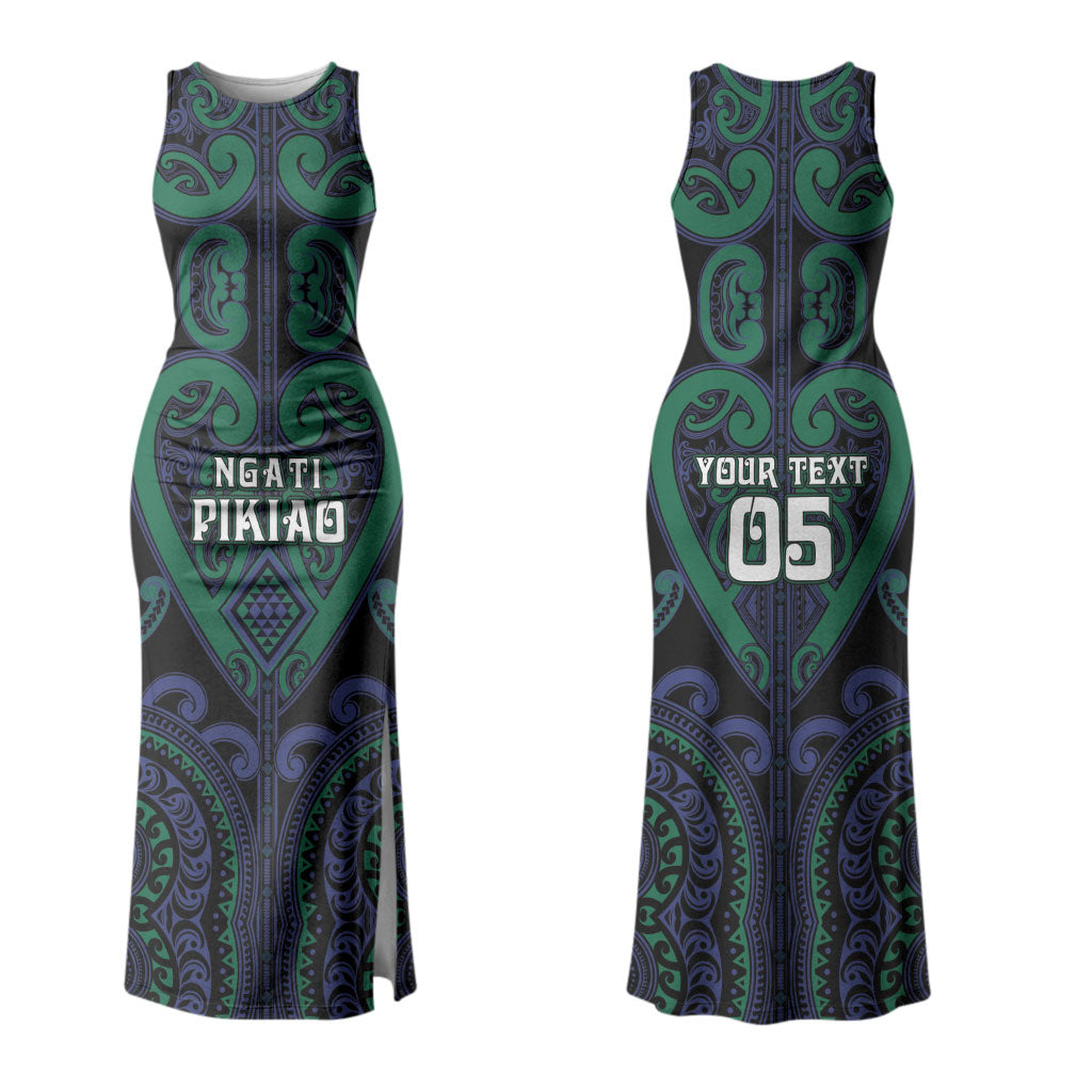Custom Aotearoa Ngati Pikiao Family Matching Tank Maxi Dress and Hawaiian Shirt Maori Tribal Pattern LT05 Mom's Dress Green - Polynesian Pride