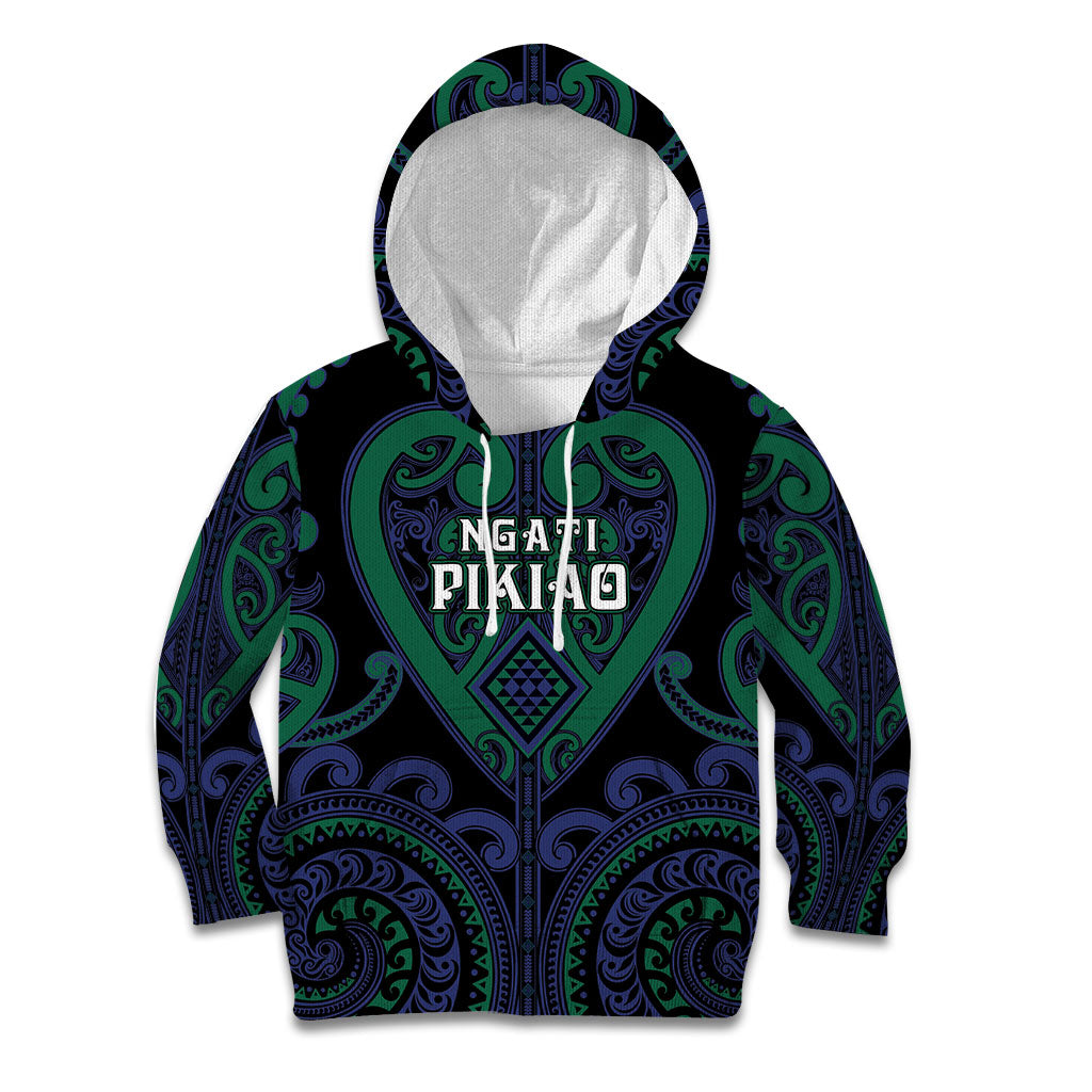 Custom Aotearoa Ngati Pikiao Kid Hoodie Maori Tribal Pattern LT05 Hoodie Green - Polynesian Pride