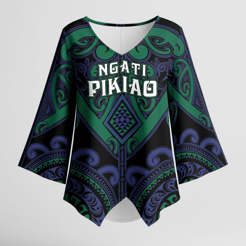 Custom Aotearoa Ngati Pikiao Kimono Sleeve Blouse Maori Tribal Pattern LT05 Female Green - Polynesian Pride