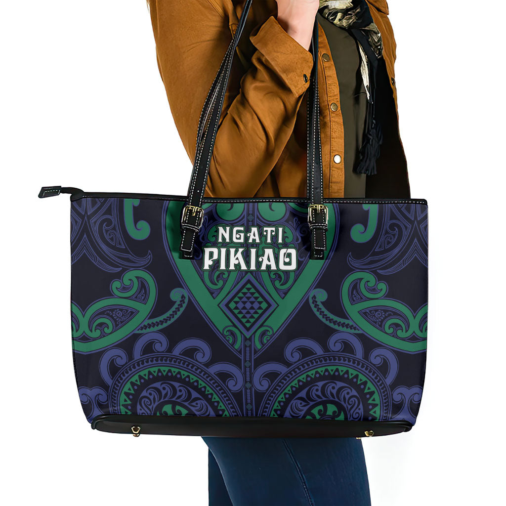 Aotearoa Ngati Pikiao Leather Tote Bag Maori Tribal Pattern LT05 - Polynesian Pride