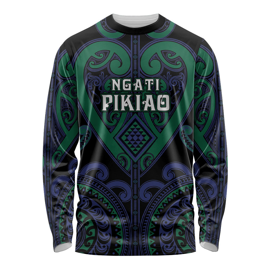 Custom Aotearoa Ngati Pikiao Long Sleeve Shirt Maori Tribal Pattern LT05 Unisex Green - Polynesian Pride