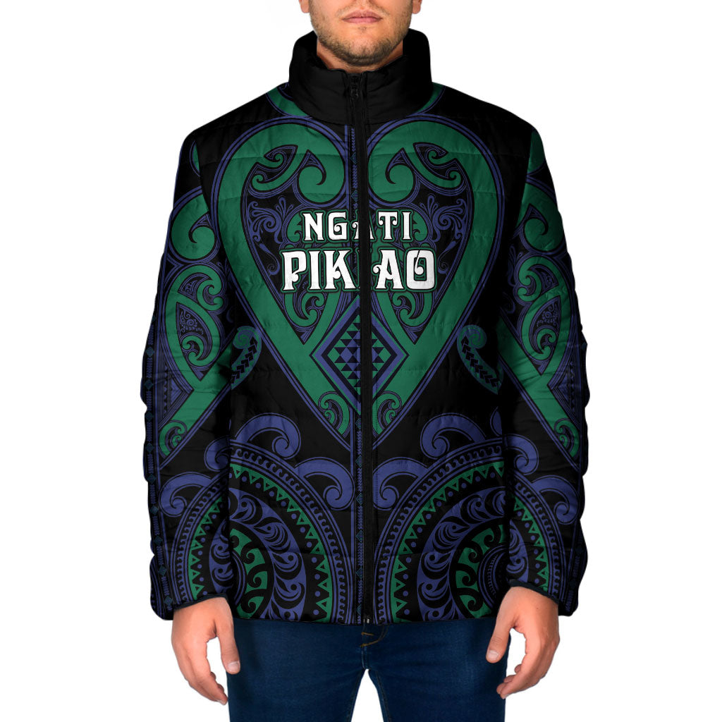 Custom Aotearoa Ngati Pikiao Padded Jacket Maori Tribal Pattern LT05 Men Green - Polynesian Pride