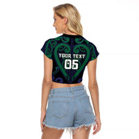 Custom Aotearoa Ngati Pikiao Raglan Cropped T Shirt Maori Tribal Pattern LT05 - Polynesian Pride