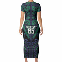 Custom Aotearoa Ngati Pikiao Short Sleeve Bodycon Dress Maori Tribal Pattern LT05 - Polynesian Pride
