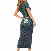 Custom Aotearoa Ngati Pikiao Short Sleeve Bodycon Dress Maori Tribal Pattern LT05 - Polynesian Pride