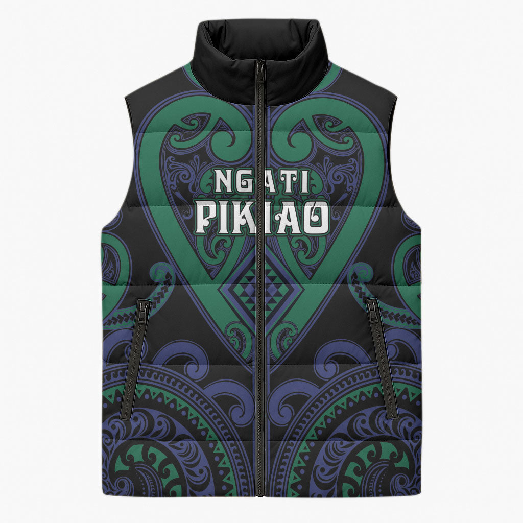 Custom Aotearoa Ngati Pikiao Sleeveless Puffer Jacket Maori Tribal Pattern LT05 Unisex Green - Polynesian Pride