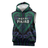 Custom Aotearoa Ngati Pikiao Sleeveless Zip Hoodie Maori Tribal Pattern LT05 Green - Polynesian Pride