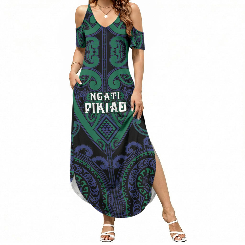 Custom Aotearoa Ngati Pikiao Summer Maxi Dress Maori Tribal Pattern LT05 Women Green - Polynesian Pride