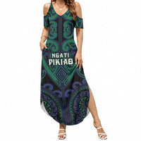 Custom Aotearoa Ngati Pikiao Summer Maxi Dress Maori Tribal Pattern LT05 Women Green - Polynesian Pride