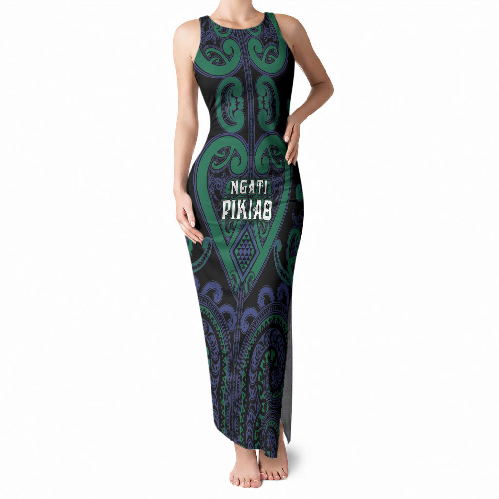 Custom Aotearoa Ngati Pikiao Tank Maxi Dress Maori Tribal Pattern LT05 Women Green - Polynesian Pride