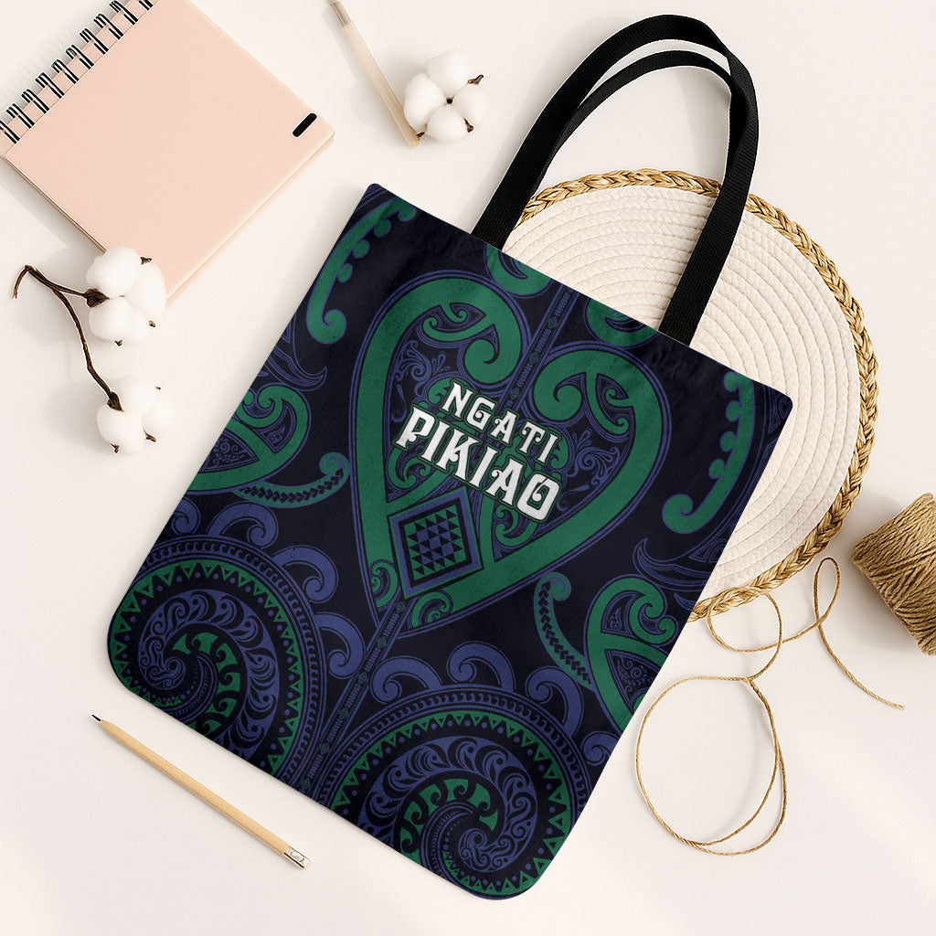 Aotearoa Ngati Pikiao Tote Bag Maori Tribal Pattern LT05 Black Strap One Size Green - Polynesian Pride