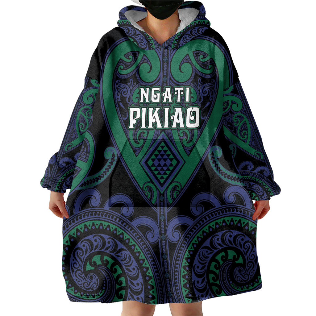 Custom Aotearoa Ngati Pikiao Wearable Blanket Hoodie Maori Tribal Pattern LT05 - Polynesian Pride