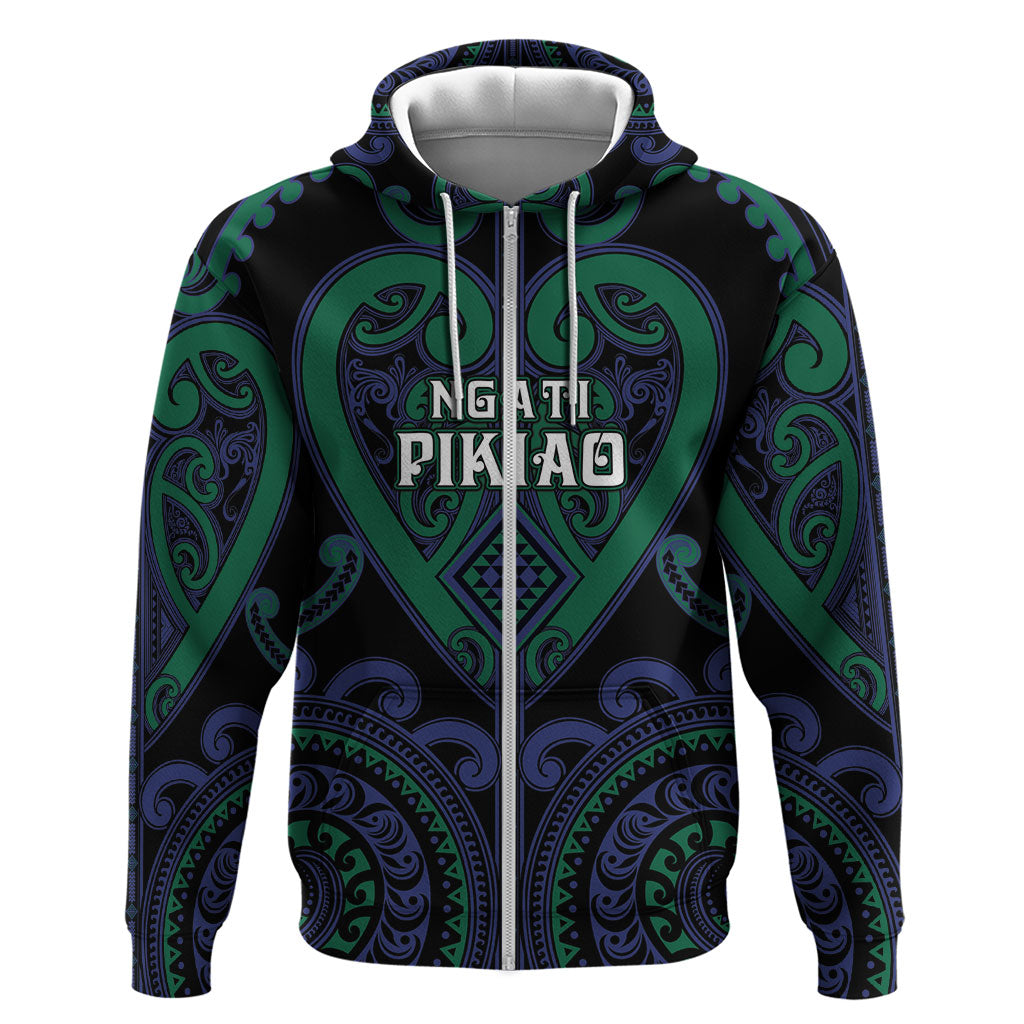 Custom Aotearoa Ngati Pikiao Zip Hoodie Maori Tribal Pattern LT05 Zip Hoodie Green - Polynesian Pride