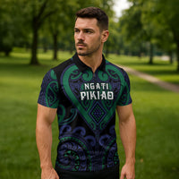 Custom Aotearoa Ngati Pikiao Zipper Polo Shirt Maori Tribal Pattern LT05 - Polynesian Pride