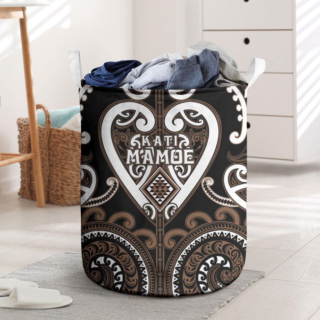 Aotearoa Kati Mamoe Laundry Basket Maori Tribal Pattern LT05 Brown - Polynesian Pride