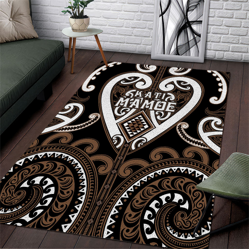 Aotearoa Kati Mamoe Area Rug Maori Tribal Pattern LT05 Brown - Polynesian Pride
