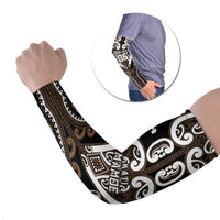Custom Aotearoa Kati Mamoe Arm Sleeves Maori Tribal Pattern LT05 Set of 2 Brown - Polynesian Pride