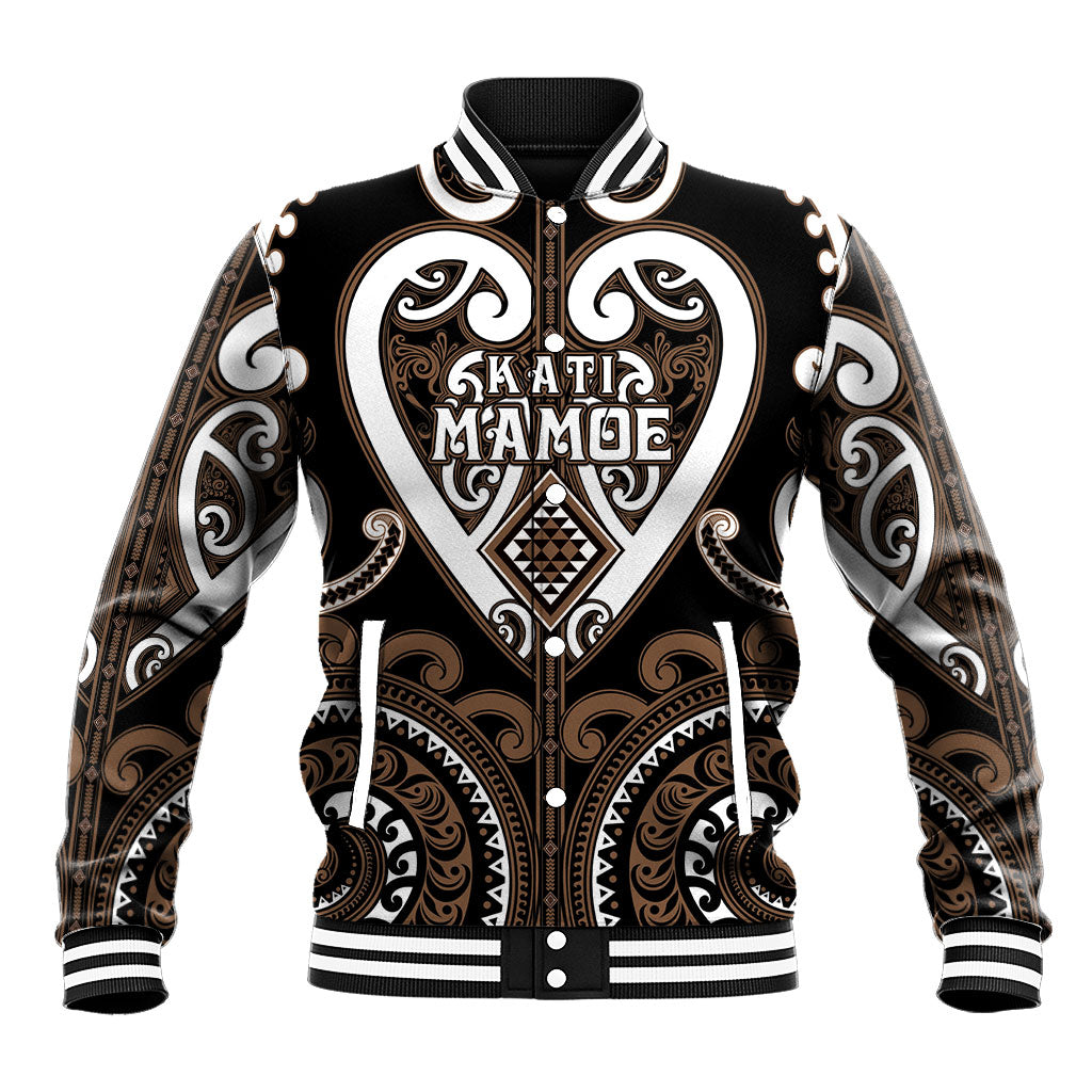 Custom Aotearoa Kati Mamoe Baseball Jacket Maori Tribal Pattern LT05 Unisex Brown - Polynesian Pride