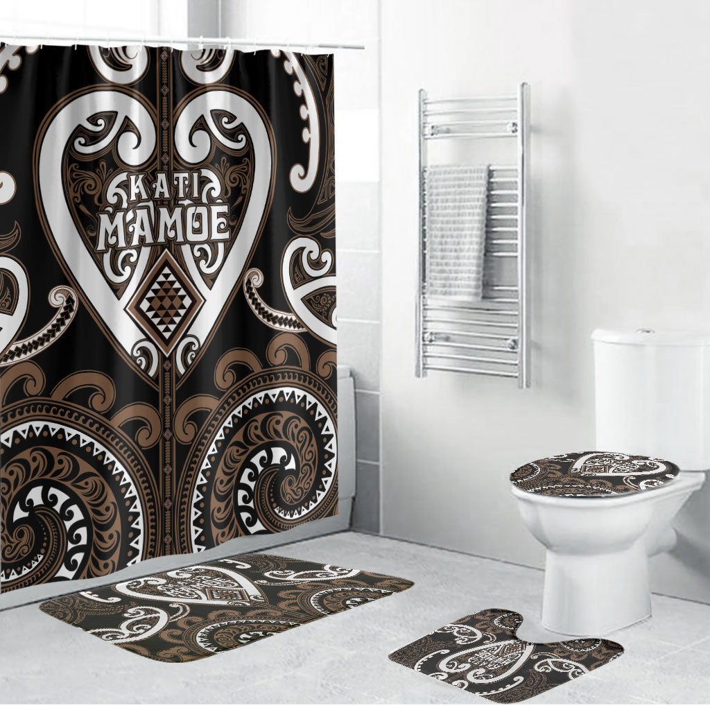 Aotearoa Kati Mamoe Bathroom Set Maori Tribal Pattern LT05 Bathroom Set (4 pcs) Brown - Polynesian Pride