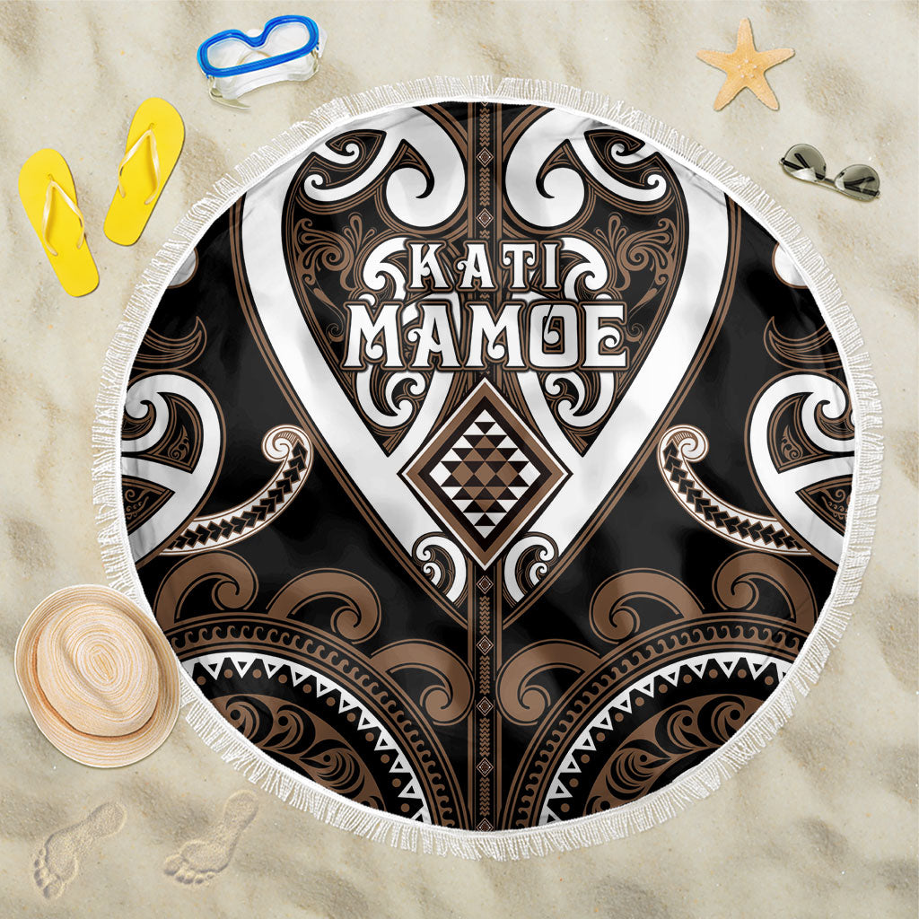 Aotearoa Kati Mamoe Beach Blanket Maori Tribal Pattern LT05 One Size 150cm Brown - Polynesian Pride