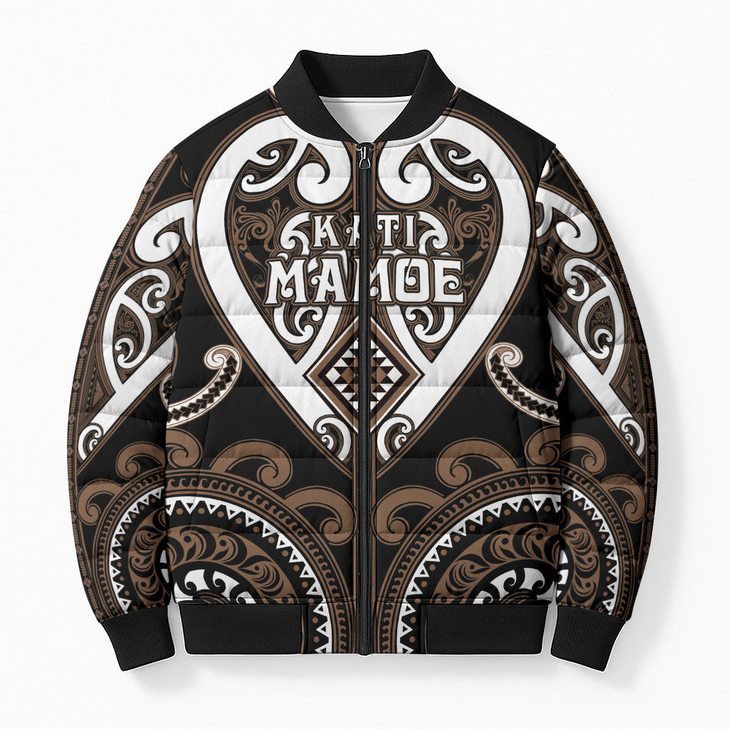 Custom Aotearoa Kati Mamoe Bomber Puffer Jacket Maori Tribal Pattern LT05 Unisex Brown - Polynesian Pride