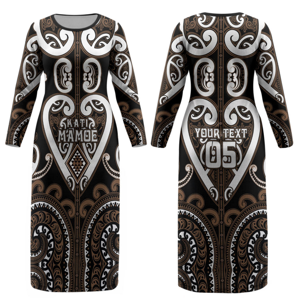 Custom Aotearoa Kati Mamoe Couples Matching Long Sleeve Bodycon Dress and Hawaiian Shirt Maori Tribal Pattern LT05 - Polynesian Pride