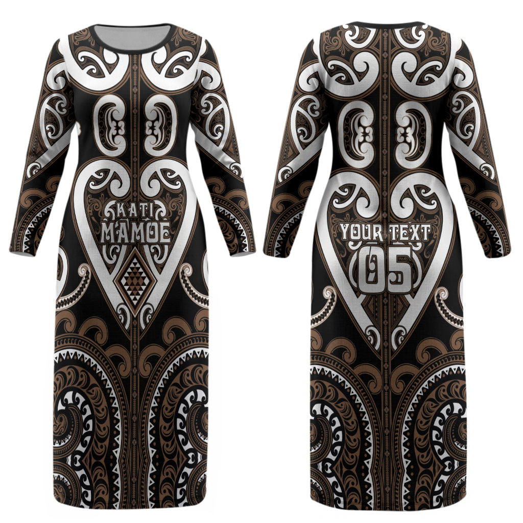 Custom Aotearoa Kati Mamoe Couples Matching Long Sleeve Bodycon Dress and Long Sleeve Button Shirt Maori Tribal Pattern LT05 - Polynesian Pride