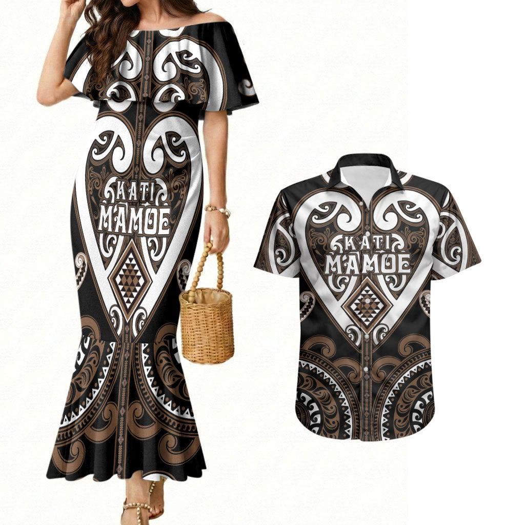 Custom Aotearoa Kati Mamoe Couples Matching Mermaid Dress and Hawaiian Shirt Maori Tribal Pattern