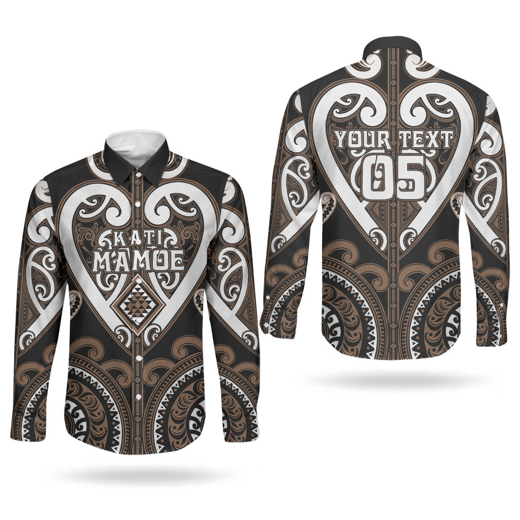 Custom Aotearoa Kati Mamoe Couples Matching Puletasi and Long Sleeve Button Shirt Maori Tribal Pattern LT05 - Polynesian Pride