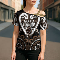 Custom Aotearoa Kati Mamoe Cross Shoulder Shirt Maori Tribal Pattern LT05 - Polynesian Pride