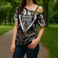 Custom Aotearoa Kati Mamoe Cross Shoulder Shirt Maori Tribal Pattern LT05 - Polynesian Pride