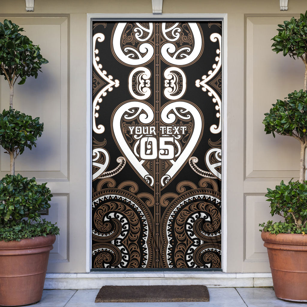 Custom Aotearoa Kati Mamoe Door Cover Maori Tribal Pattern LT05 Brown - Polynesian Pride
