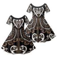 Custom Aotearoa Kati Mamoe Family Matching Off The Shoulder Long Sleeve Dress and Hawaiian Shirt Maori Tribal Pattern LT05 Daughter's Dress Brown - Polynesian Pride