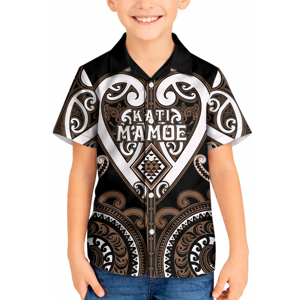 Custom Aotearoa Kati Mamoe Kid Hawaiian Shirt Maori Tribal Pattern LT05 Kid Brown - Polynesian Pride