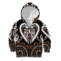 Custom Aotearoa Kati Mamoe Kid Hoodie Maori Tribal Pattern LT05 Zip Hoodie Brown - Polynesian Pride