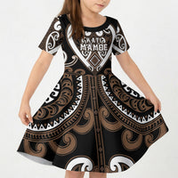 Custom Aotearoa Kati Mamoe Kid Short Sleeve Dress Maori Tribal Pattern LT05 KID Brown - Polynesian Pride