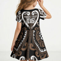 Custom Aotearoa Kati Mamoe Kid Short Sleeve Dress Maori Tribal Pattern LT05 - Polynesian Pride