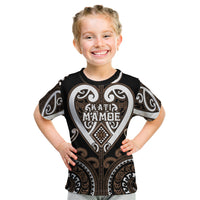 Custom Aotearoa Kati Mamoe Kid T Shirt Maori Tribal Pattern LT05 Brown - Polynesian Pride