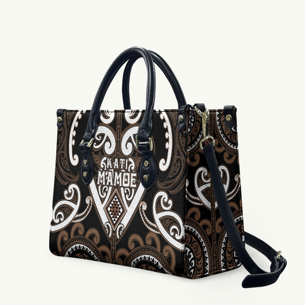 Aotearoa Kati Mamoe Leather Bag Maori Tribal Pattern LT05 Brown - Polynesian Pride