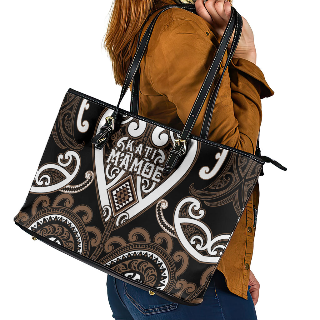 Aotearoa Kati Mamoe Leather Tote Bag Maori Tribal Pattern LT05 - Polynesian Pride