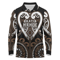 Custom Aotearoa Kati Mamoe Long Sleeve Polo Shirt Maori Tribal Pattern LT05 Brown - Polynesian Pride