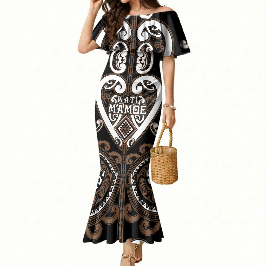 Custom Aotearoa Kati Mamoe Mermaid Dress Maori Tribal Pattern LT05 Women Brown - Polynesian Pride