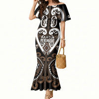 Custom Aotearoa Kati Mamoe Mermaid Dress Maori Tribal Pattern LT05 Women Brown - Polynesian Pride