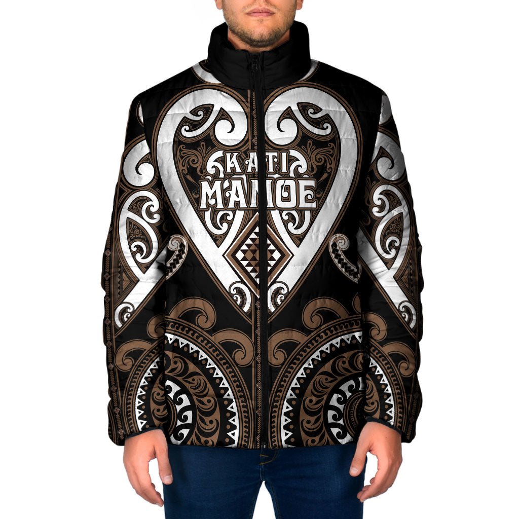 Custom Aotearoa Kati Mamoe Padded Jacket Maori Tribal Pattern LT05 Men Brown - Polynesian Pride