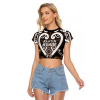 Custom Aotearoa Kati Mamoe Raglan Cropped T Shirt Maori Tribal Pattern LT05 Female Brown - Polynesian Pride