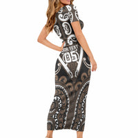 Custom Aotearoa Kati Mamoe Short Sleeve Bodycon Dress Maori Tribal Pattern LT05 - Polynesian Pride