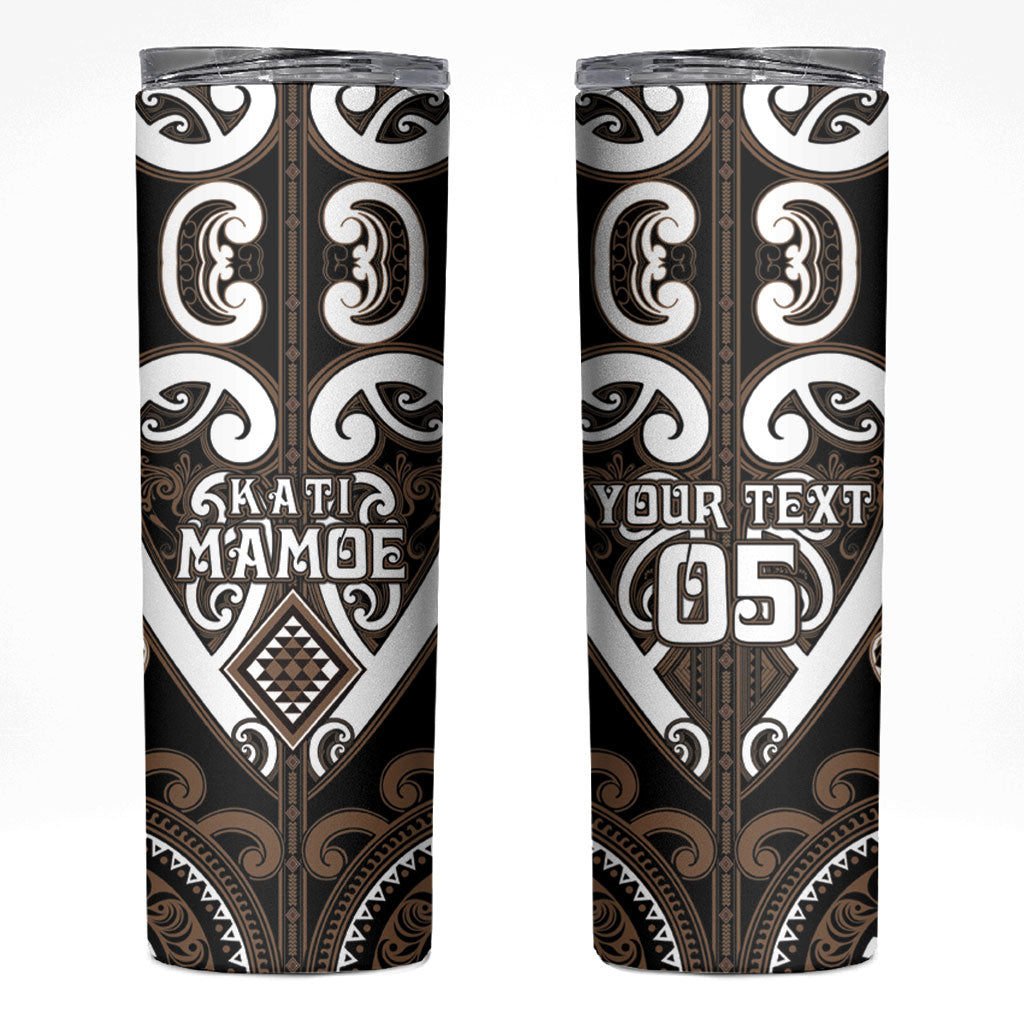 Custom Aotearoa Kati Mamoe Skinny Tumbler Maori Tribal Pattern LT05 Brown - Polynesian Pride
