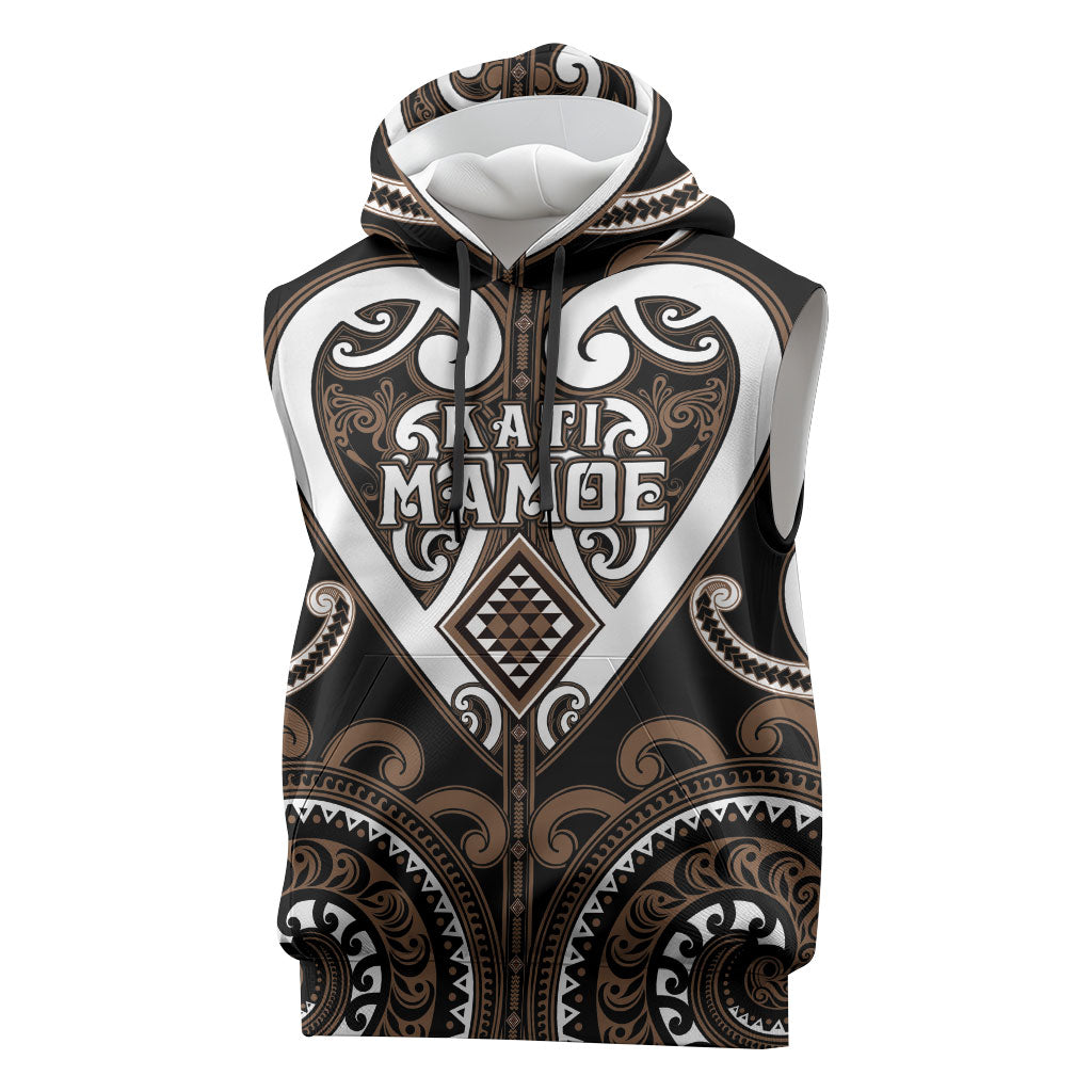 Custom Aotearoa Kati Mamoe Sleeveless Hoodie Maori Tribal Pattern LT05 Brown - Polynesian Pride