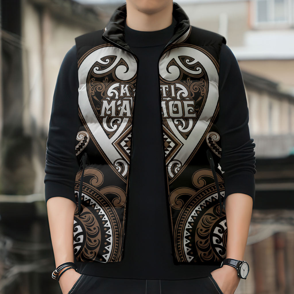 Custom Aotearoa Kati Mamoe Sleeveless Puffer Jacket Maori Tribal Pattern LT05 - Polynesian Pride